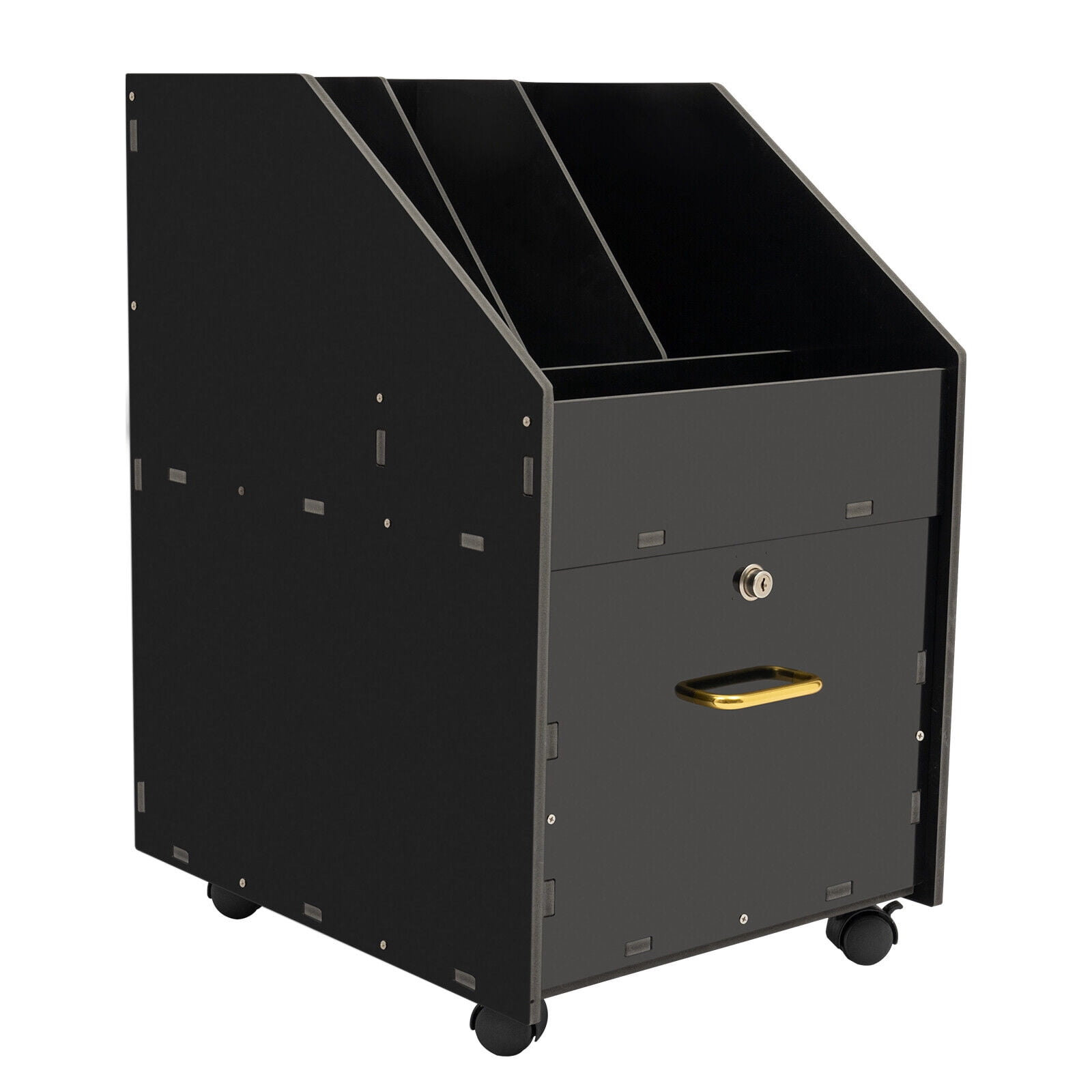 Mobile File Organizer W/Lock Under Desk Rolling File Cabinets Wood File Holder Black