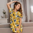 thumbnail image 3 of Honeii Blue Striped Sunflower Print Women's Loose Short Sleeve Nightgown, Soft Cotton Sleepwear, Comfy Loose Fit Pajama Dress for Sleep and Lounge, 3 of 6