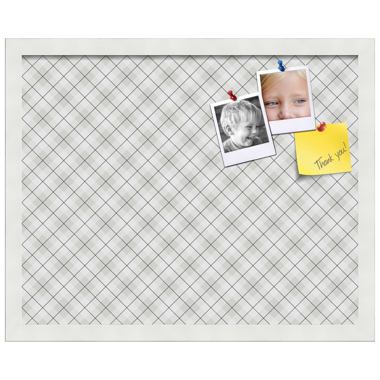 PinPix ArtToFrames 18x14 Custom Cork Bulletin Board Argyle Gray   Poster Board Has a Fabric Style Canvas Finish, Framed in Satin White Frame (PinPix-638)