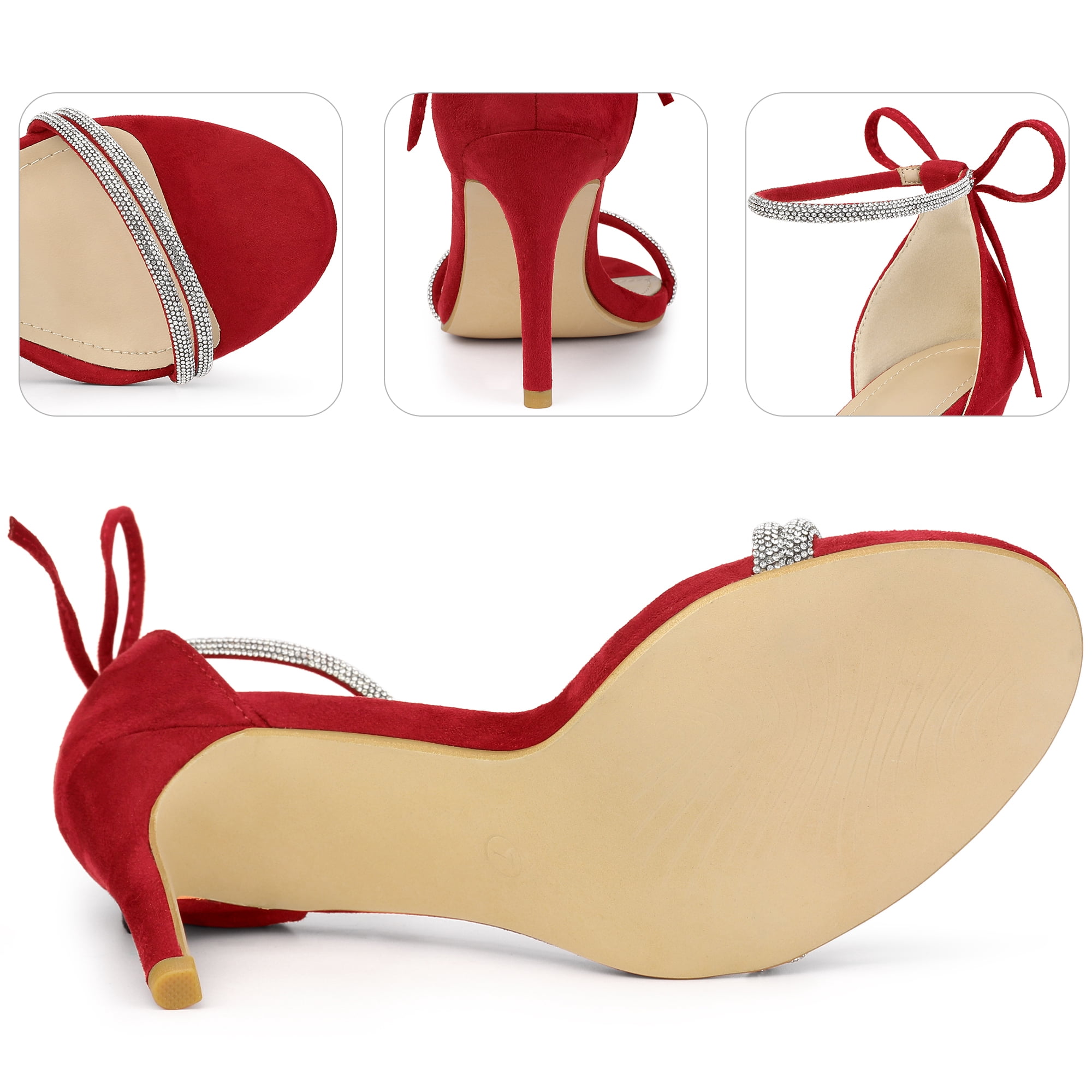 DARING DIVA Women's Ankle-Tie Stiletto Heels Sandals Red 6
