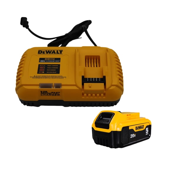 DeWalt DCB1112B 20V MAX 12 Amp Fan-Cooled Fast Battery Charger with 5Ah Battery