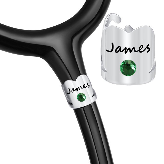 Stethoscope Charm With Birthstone & Personalized Engraved Initial Name ID Tag For Nurses Doctors Medical Gifts