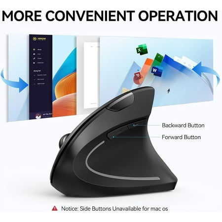 Ergonomic Bluetooth Vertical Mouse,Wireless Mouse for Laptop,4800 DPI Optical Tracking,6 Adjustable DPI,Quiet Clicks,2.4GHz with USB A Receiver,6 Buttons