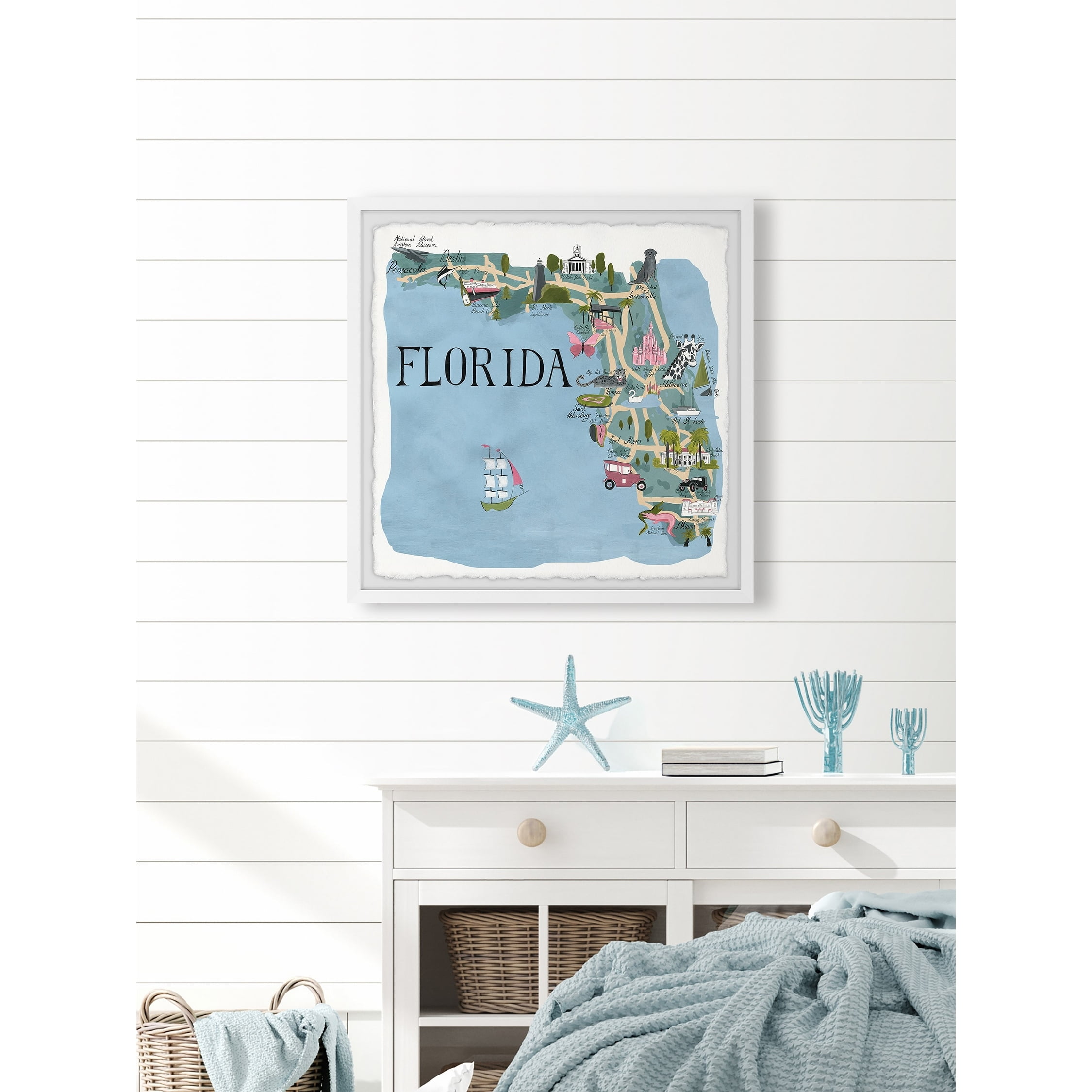 Marmont Hill Illustrated Map of Florida Framed Wall Art