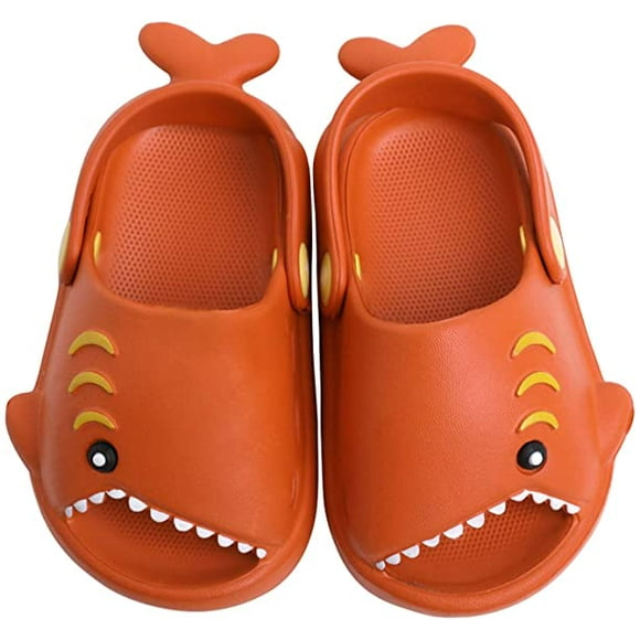 Kid's Garden Clogs Boys Girls Lightweight Open Toe Beach Pool Slides Sandals Little Baby Cute Cartoon Shark Shower Slipper Toddler Non-Slip Summer Slippers Water Shoes, Orange
