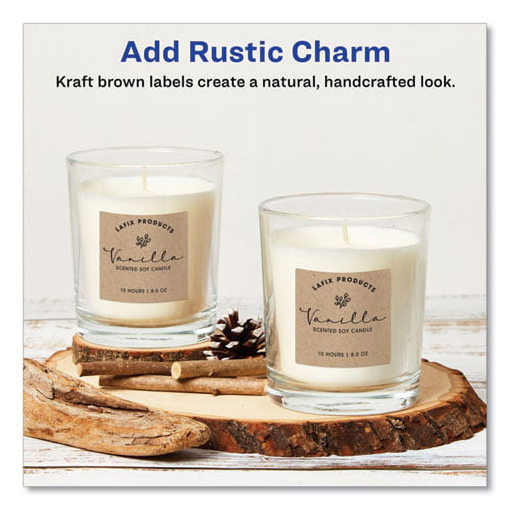 "Square Print-To-The-Edge Labels, Inkjet/laser Printers, 2 X 2, Kraft Brown, 12/sheet, 25 Sheets/pack | Bundle of 2 Packs"