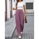 thumbnail image 5 of Pantalones de Pijama Holgados de Punto Suave con Bolsillos y Pernera Acanalada para Mujer con Cordón Ajustable. Rojo Púrpura XL, 5 of 9