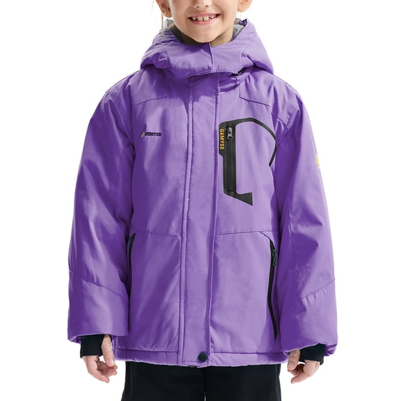 GEMYSE Girls' Waterproof Ski Jacket Windproof Winter Coat with Fleece Lining and Hood(Light Purple,6/7)