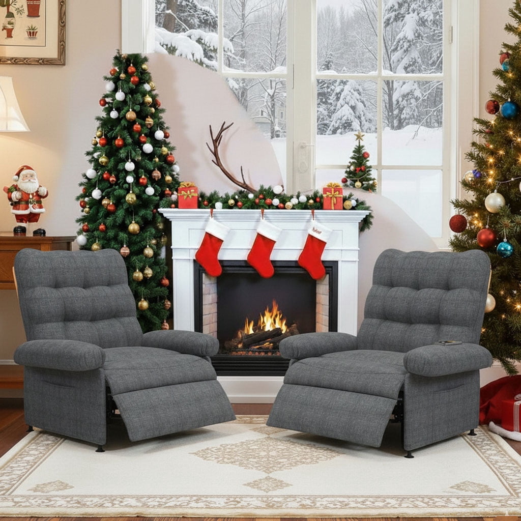 Loveseat Recliner, 2 Seat Electric Reclining Loveseat with Remote Control and Side Pocket for Adults and Elderly, Ergonomic Lounge Sofa for Living Room Home Theater, Gray