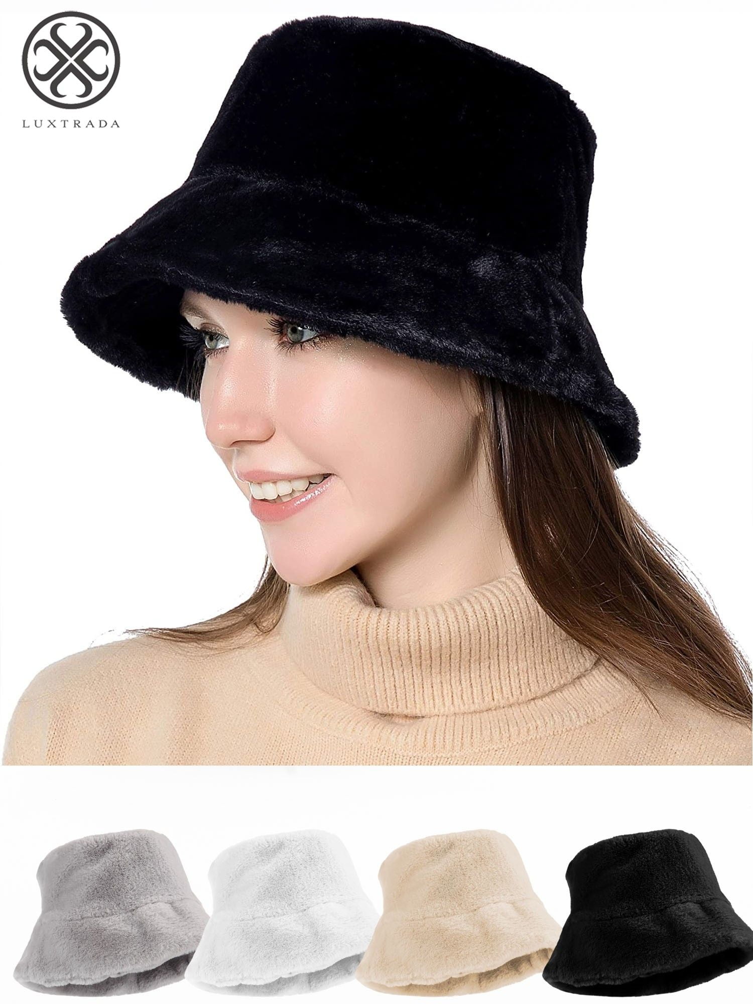 Luxtrada Outdoor Women Winter Bucket Hat Faux Fur Wool Warm Cloche Hats ...