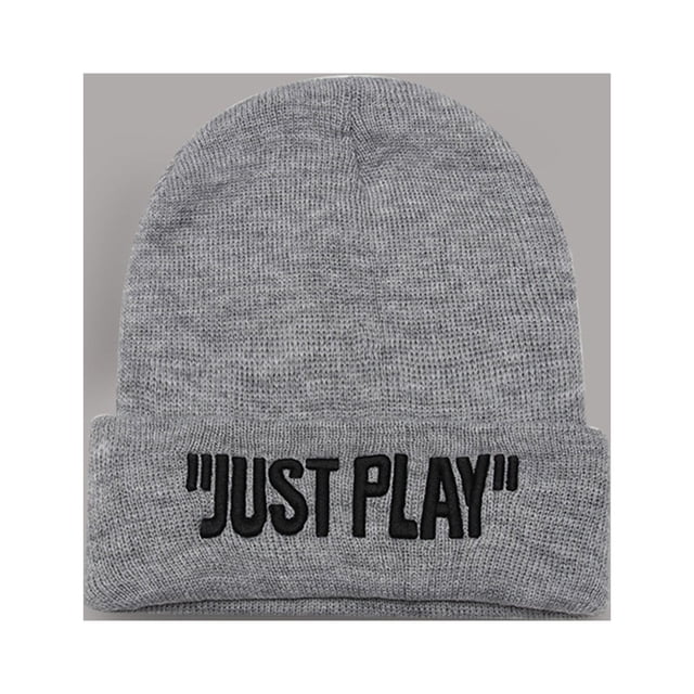 Men's Autumn/Winter Solid Color Knitted Warm Big Headband Embroidered Pullover Hat