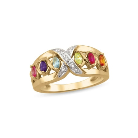 Personalized Crisscross Birthstone Family Ring in 10K Gold with Diamond Accents by Jewlster