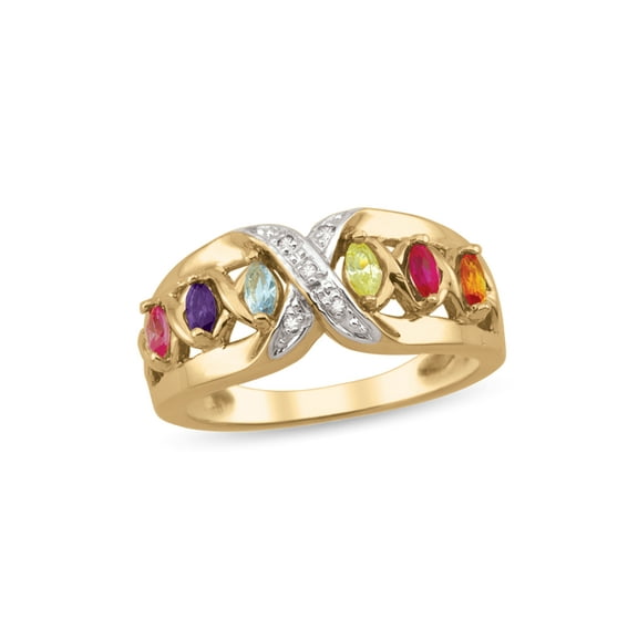 Personalized Crisscross Birthstone Family Ring in 10K Gold with Diamond Accents by Jewlster