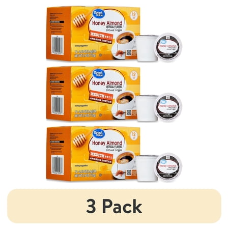 (3 pack) Great Value Honey Almond, Medium Roast Arabica Coffee Pods, 12 Count