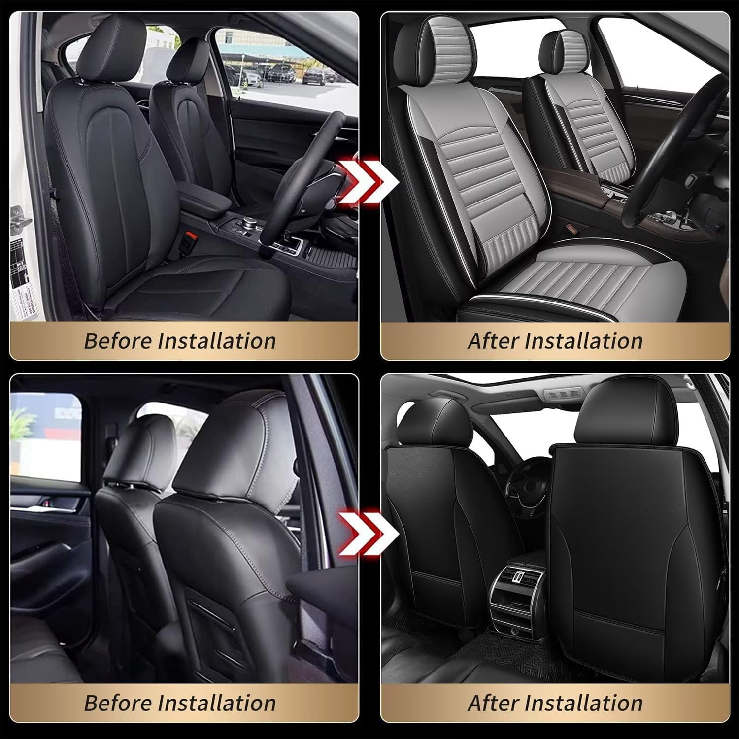 DIKSOAKR 2 Front Car Seat Cover Fit for Ford F-150 2009-2025: Faux Leather Seat Cushion with Lumbar Support Waterproof Seat Protector Compatible Airbag (Black&Gray)-First Row 2 Seats