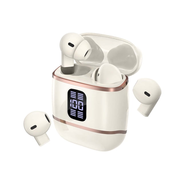 Methold Auriculares Bluetooth con pantalla digital LED, control táctil, sonido HIFI y micrófono Bluetooth. Teléfono y Comunicación oro rosa