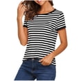 thumbnail image 2 of ClodeEU Women's Short Sleeve Crew Neck Striped T Shirt,Casual Trendy Basic Tee Black,Women's Plus L, 2 of 6