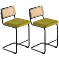 thumbnail image 3 of 30" Bar Stools, Set of 2, Rattan Bar Height Velvet Armless Bar Stools Modern Bar Chairs with Cane Back for Home Office Kitchen Island, 3 of 6
