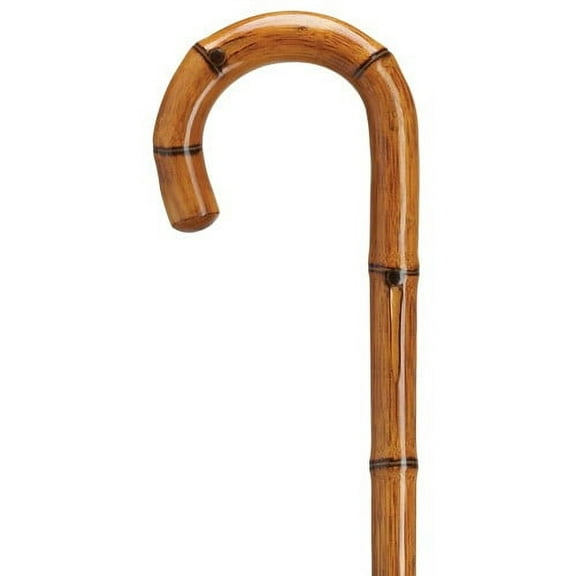 Walking Cane Men Crook Round Nose Handle Cane Genuine Manilla with Simulated Bamboo Carving