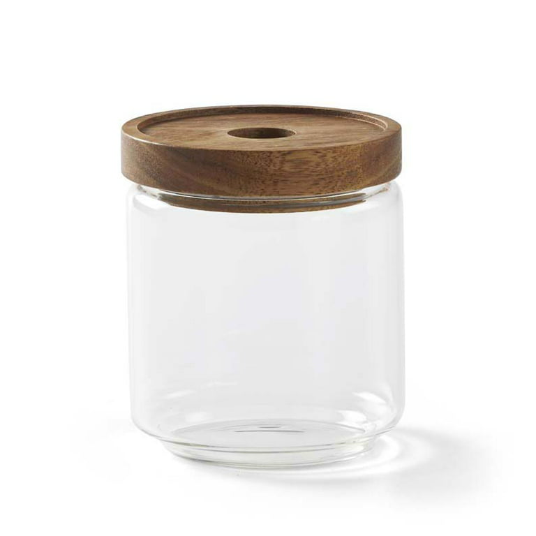 Urban Green Glass Containers with Wood Lids, Set of 4, Wood Glass