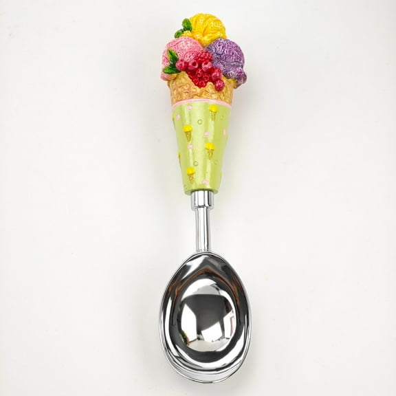 Juniland Handmade Green 3-Ball Ice Cream Resin Handle Stainless Steel Cute Style Ice Cream Spoon 1 piece