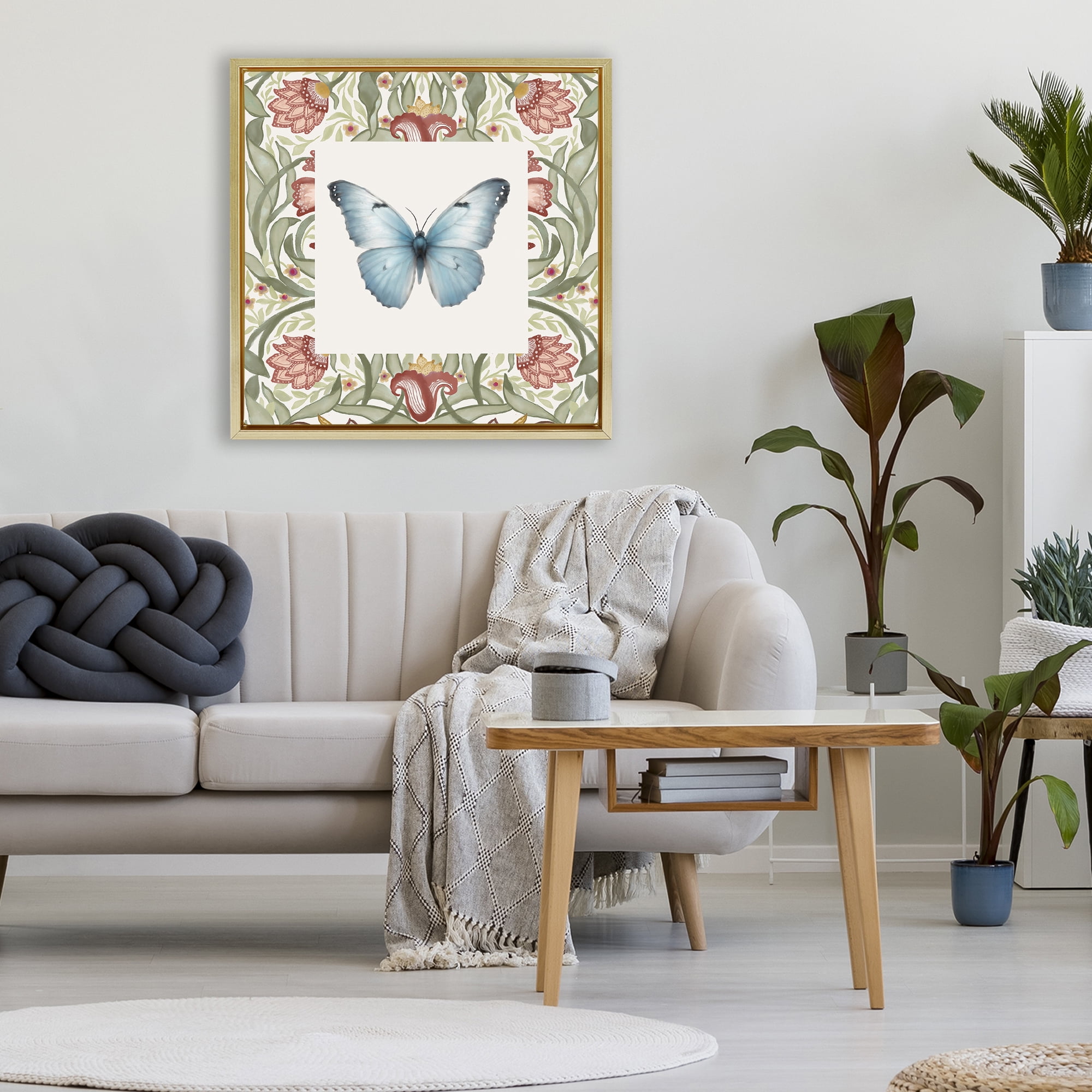Stupell Industries Baroque Butterfly Vintage Flowers Gold Framed Floater Canvas Wall Art, design by Elizabeth Medley