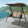 thumbnail image 2 of Topbuy 2-Person Patio Swing Seat Outdoor Porch Swing All Weather Hammock w/Canopy & Storage Pockets Brown, 2 of 6