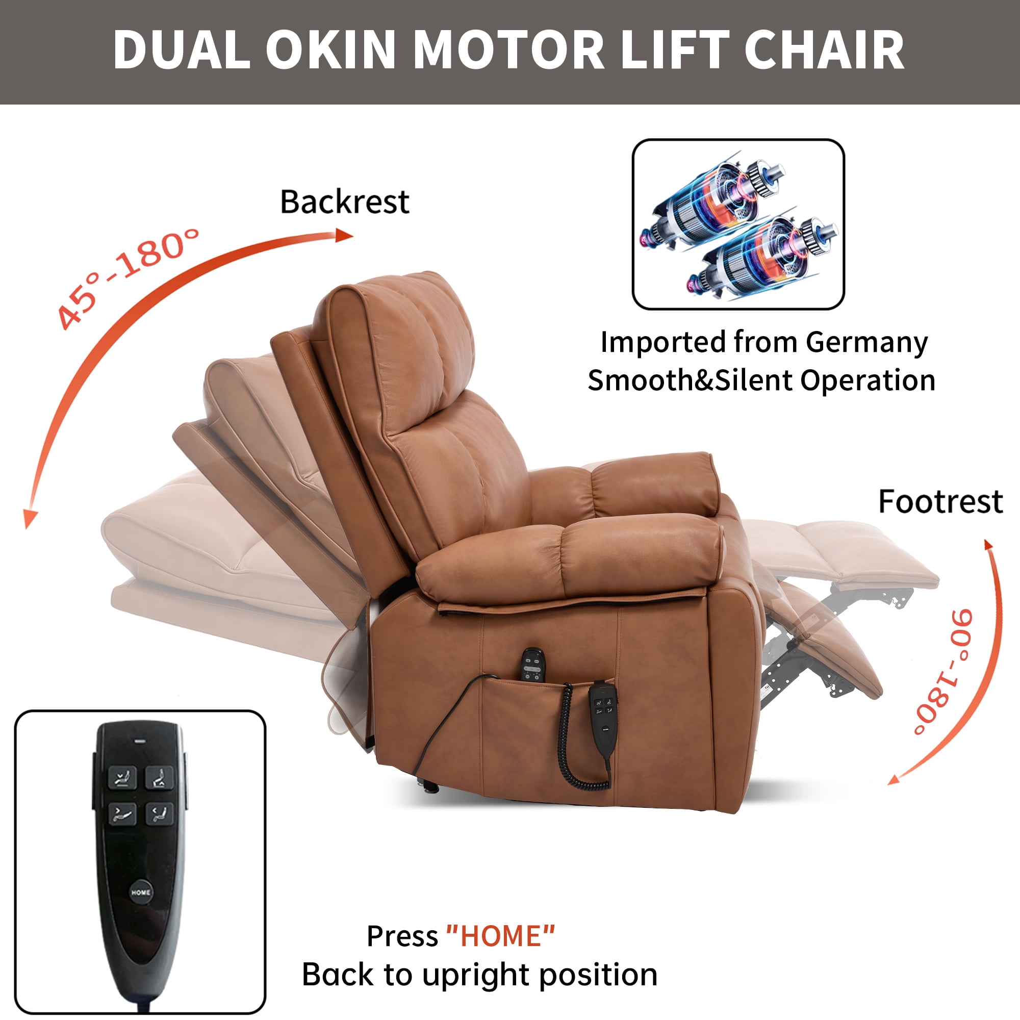 Alvantor Large Power Lift Recliner Chair for Elderly UP Leather Electric Recliners Chair with Massage and Heat for Living Room Orange