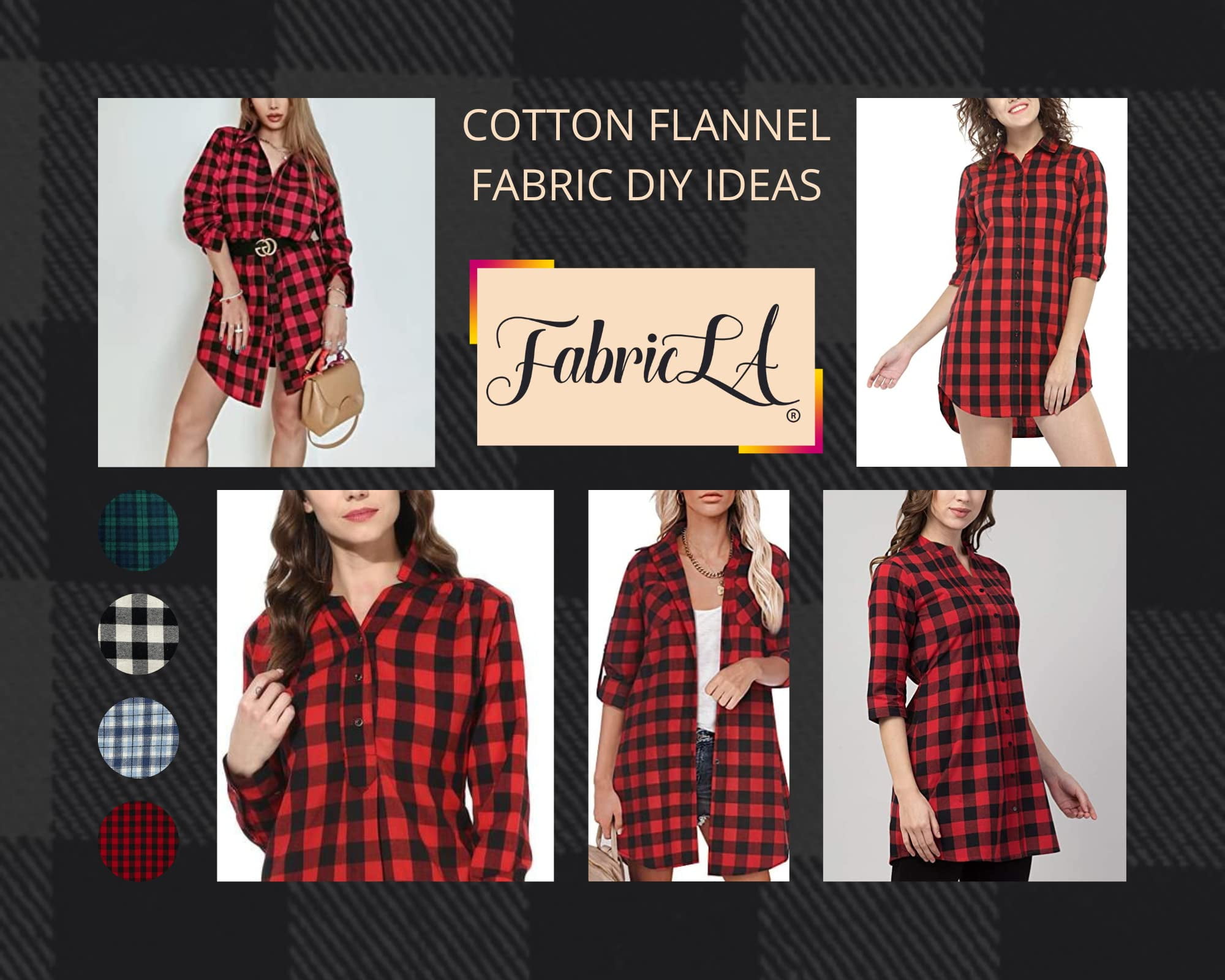 FabricLA Flannel Fabric by The Yard | 60" inches Wide Flannel Fabric | 100% Cotton Flannel Fabric for Baby Blanket, PJ, Shirt, Cloth Flannel Craft Fabric - Red & Black Fabric 5 Yard Pre Cut