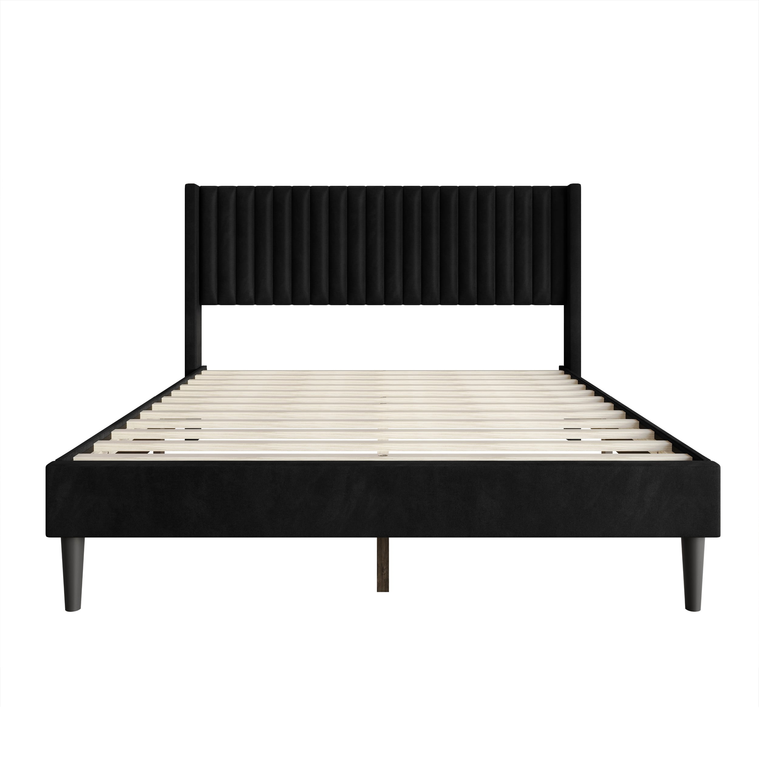 Favorer Montrose Upholstered Wingback Bed, Channel Tufted Headboard, Platform Design