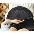 thumbnail image 5 of Topboutique Hand Holding Bam Silk Fan,8.3'' Bamboo Folding Hand Held Fan,Handheld Silk Fabric Fans for Wedding,Wall Decoration,Charming Hand Bamboo Fan for Performance,Dancing,Black, 5 of 8