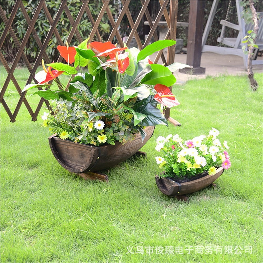 Wooden Half Barrel Planter Decorative Flower Pot for Use for Weddings Gardening and Home Decor