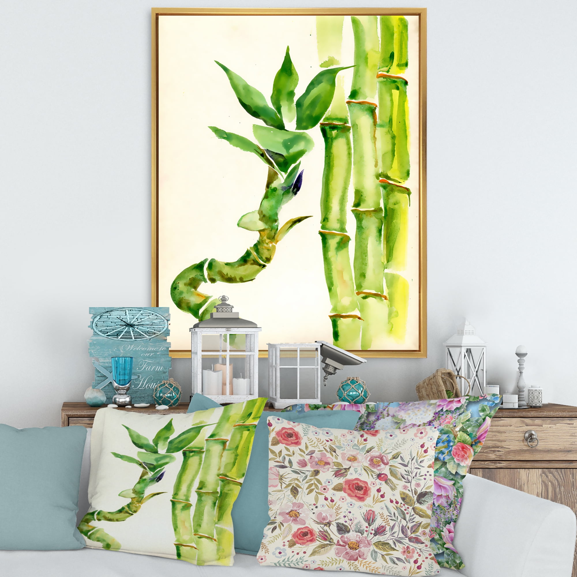 Designart 'The Forest of Bamboo Branches VI' Tropical Framed Canvas Wall Art Print