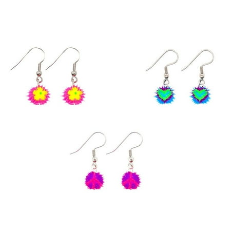 Beach Party Icons (Frogsac Set of 3 Spikeez Trio Daisy Heart Peace Sign Icons Spiky Silicone Ball Dangle Earring Set Great Party)