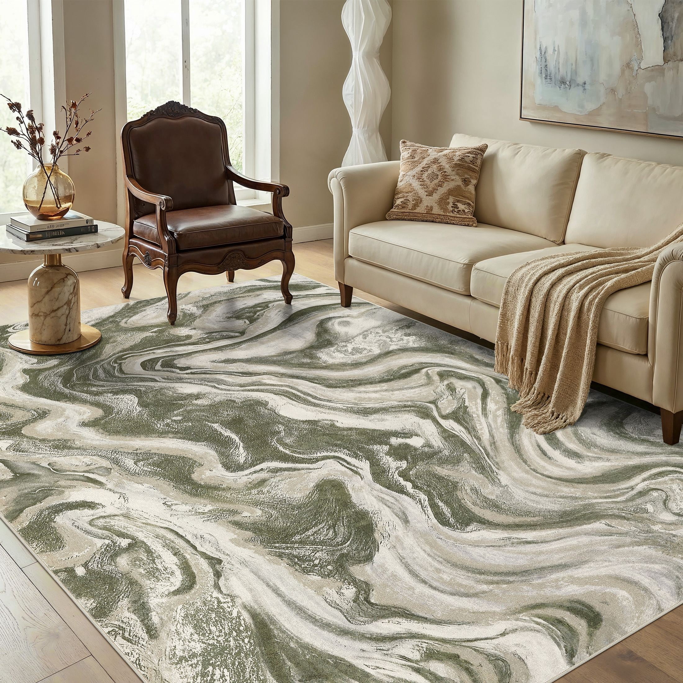 UERMEI 6'x9' Washable Area Rugs for Living Room, Washable Non-slip Soft Indoor Modern Boho Rug for Bedroom Dining Room Office Home Decor Carpet,Olive Green