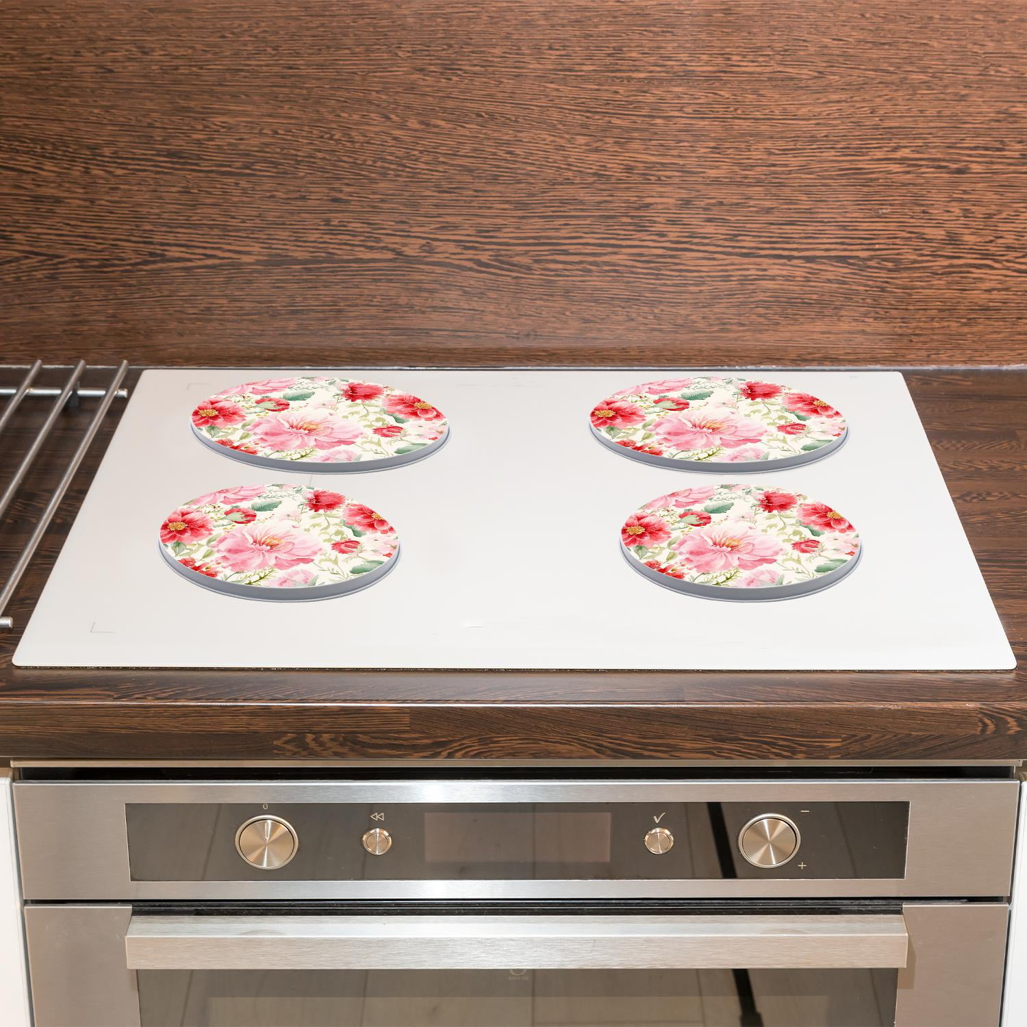 Round Stove Burner Covers 4 Pcs for Metal Gas Stove Burner Cover 8Inch And 10Inch ,Vibrant Floral Poppy Flower style