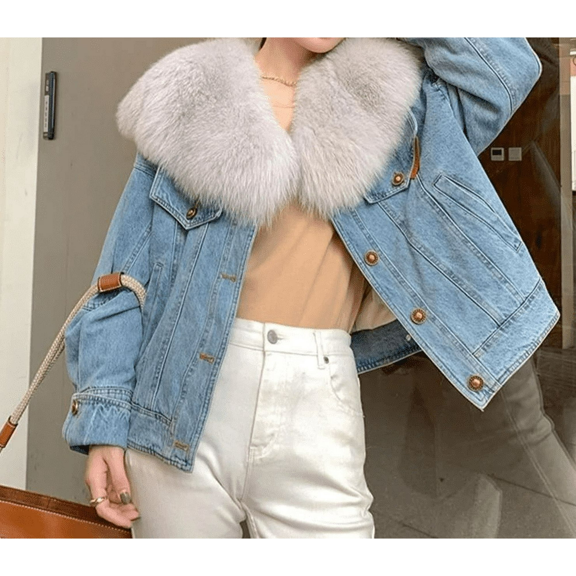 Jean jacket with fur collar deals