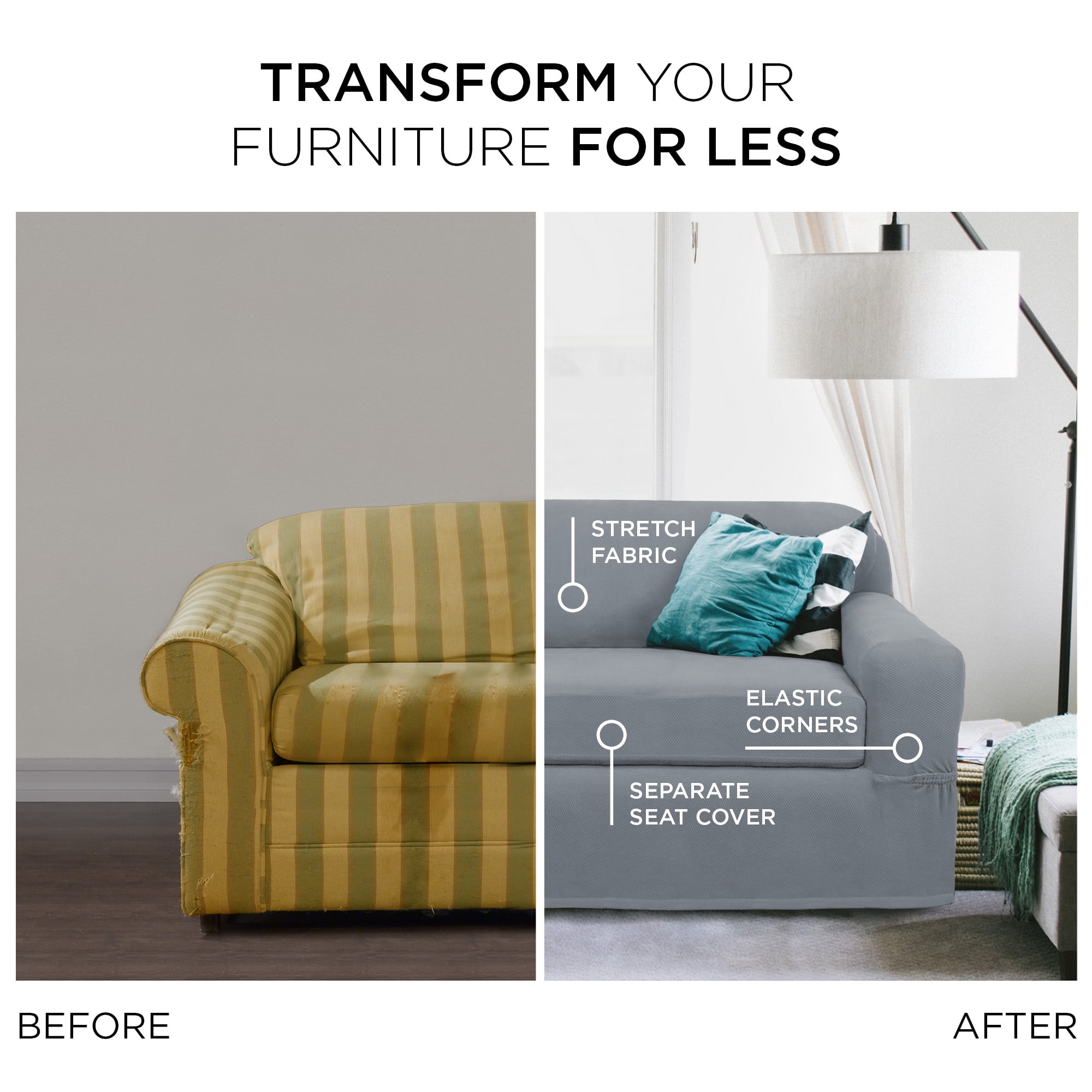 Zenna Home Pixel 2-Piece Stretch Sofa Furniture Slipcover, Steel Blue