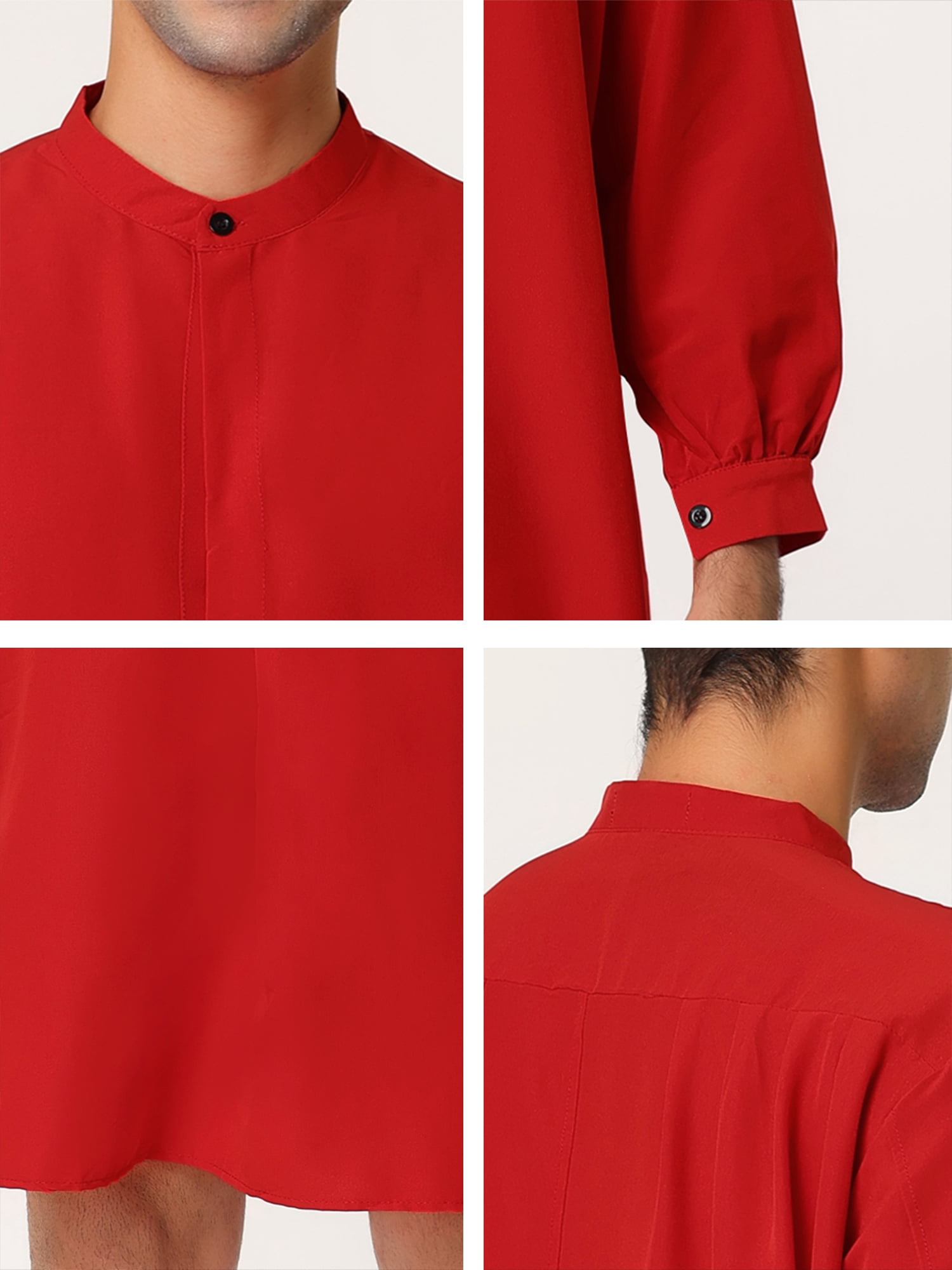 Unique Bargains Men's Banded Collar Nightshirt Sleep Shirt Nightgown S Red