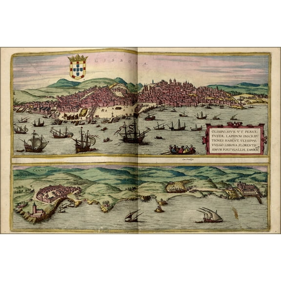 24"x36" Gallery Poster, map of lisbon spain 1612