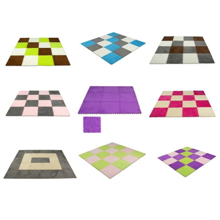 9 pcs Interlocking Carpet Tiles Plush Foam Square Mats Set for Living Room, Bedroom, Kitchen and Hard