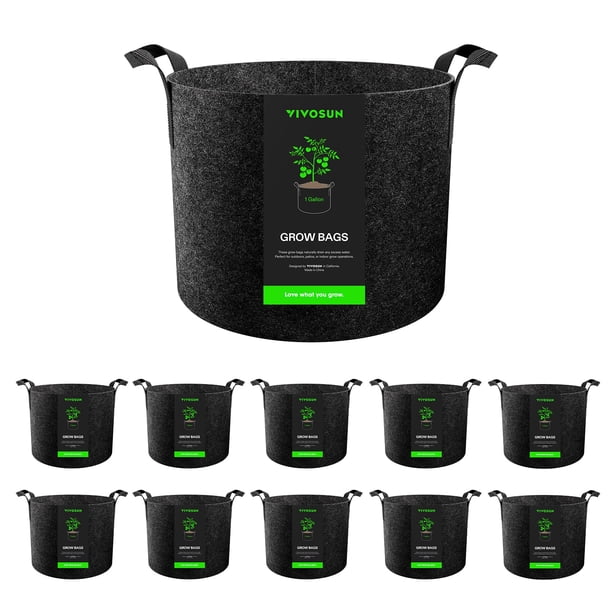 Macetas Grow Bags VIVOSUN, paquete de 10 unidades, 3,8 L, tela reforzada, color negro