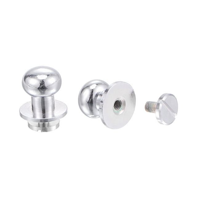 Unique Bargains 10 Set 10mm Solid Brass Round Head Stud Screw Rivets for DIY Leather Belt Wallet Handbag Decoration, Silver Tone