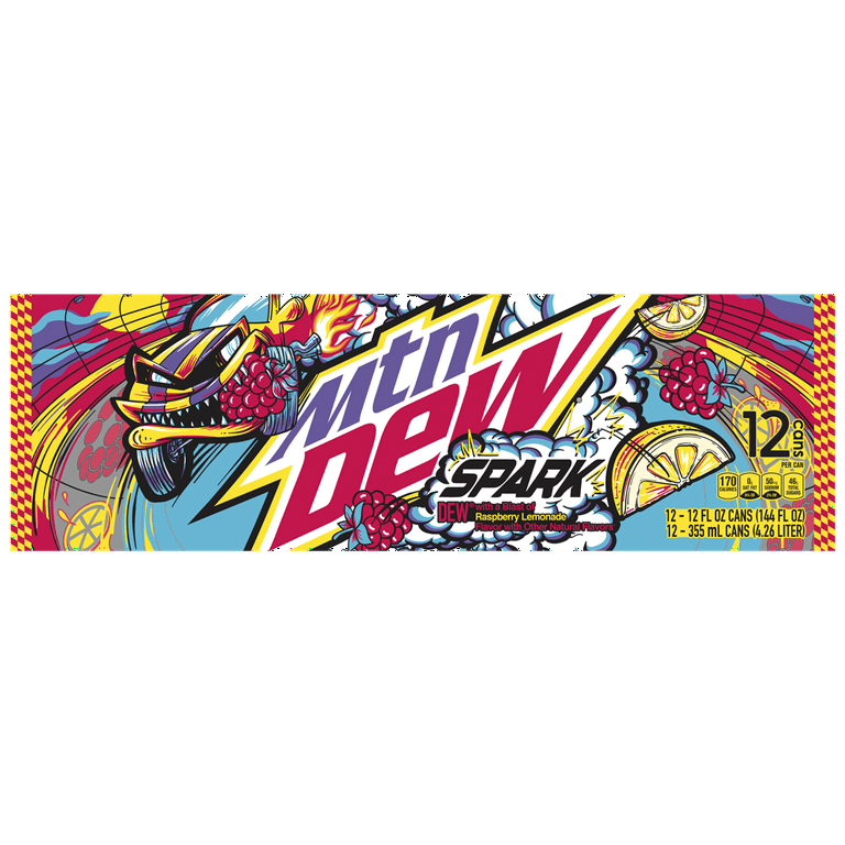 Mountain Dew Spark Raspberry Lemonade Soda Pop, 12 fl oz Cans, 12 Pack Cans  