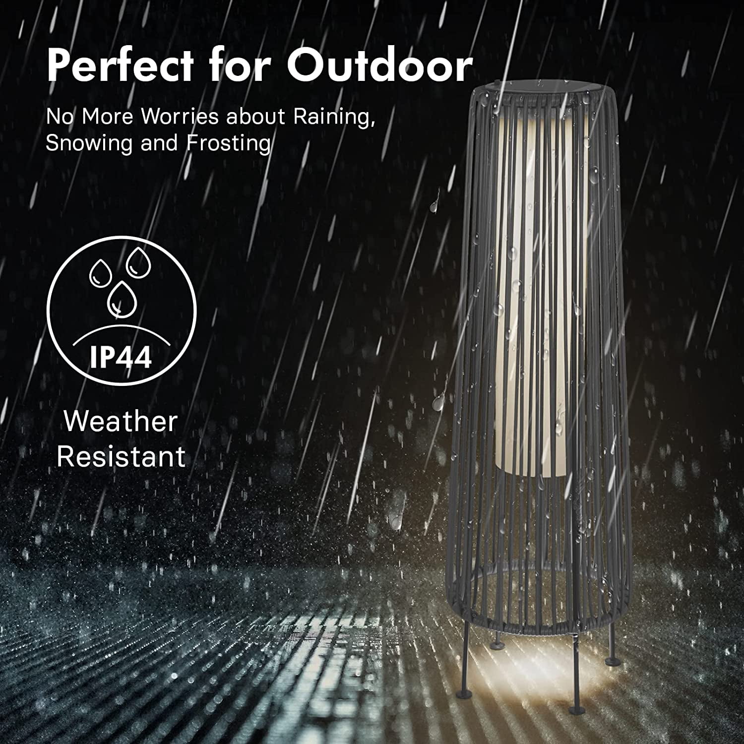 Outdoor Floor Solar Light 2-Pack, All-Weather Wicker Solar Patio Lamp, Gray