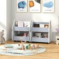 thumbnail image 4 of Costway Kids Wooden Bookshelf with Wheels 2-Tier Toy Storage Shelf Double-sided Bookcase Grey, 4 of 10