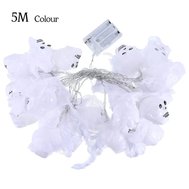Light String Halloween LED Ghost Battery Lamp Festival Horror Party Decoration 20 LED White 5m