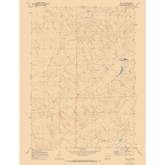 Topographical Map - Bill 4 Converse County Wyoming Quad - USGS 1970 - 23 x 30.00 - Vintage Wall Art