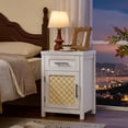thumbnail image 4 of Nightstand Set of 2 with Charging Station, Rattan End Table with Drawer & Storage Cabinet, Bedside Table for Bedroom, Living Room, Grey White, 4 of 11