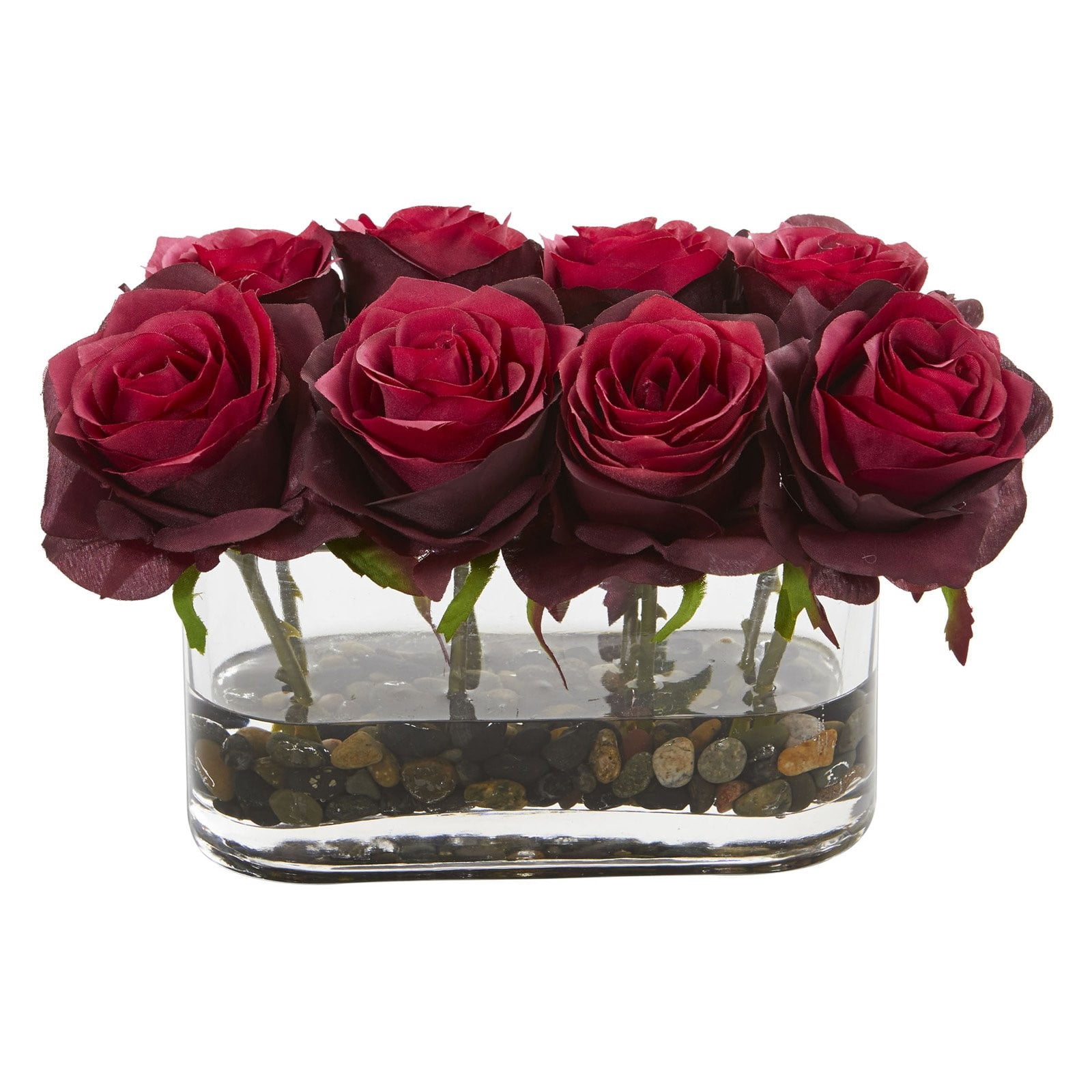 Nearly Natural 5.5 in. Blooming Roses in Glass Vase Artificial Arrangement